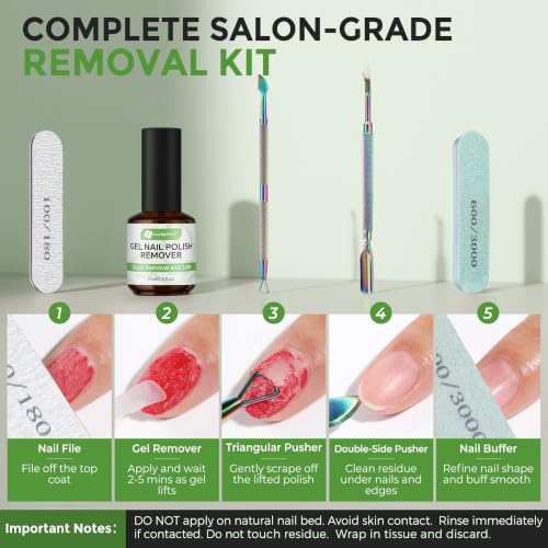 Luckyfairy Quick Gel Nail Polish Remover Kit - 5-Piece Acetone Free Set
