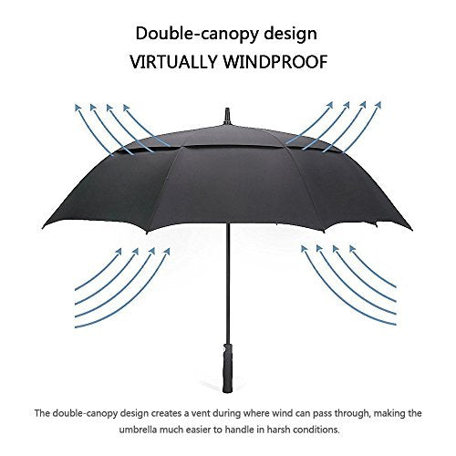 G4Free 47 Inch Automatic Open Golf Umbrella Extra Large Oversize Double Canopy Vented Windproof Waterproof Stick Umbrellas (Black)