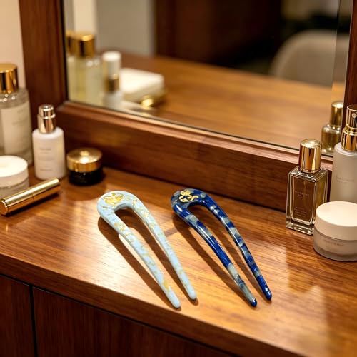 2PCS Prestige French Hair Pins with Cat Pattern - Tortoise Shell U-Shaped Hair Forks