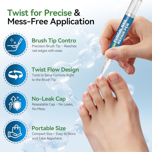 Maximum Strength Toenail Fungus Treatment Pen - 25% Undecylenic Acid, 4 Pens with Nail Files