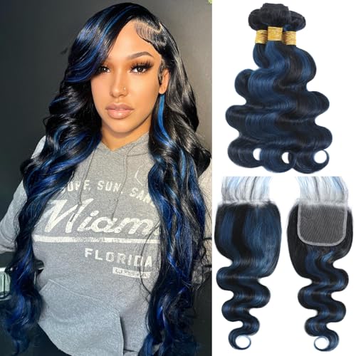 Black to Blue Ombre 3 Bundles + 4x4 Closure Hair Extension Set