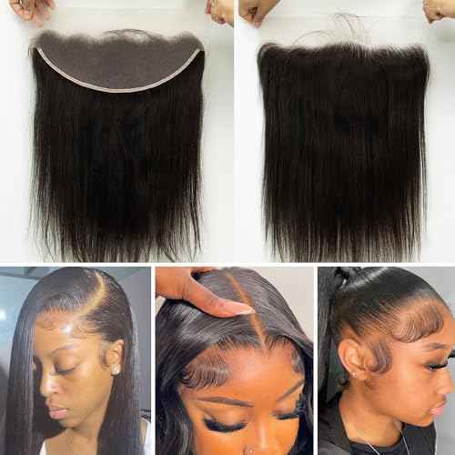 13x4 Lace Frontal Human Hair, 0.12mm Thin Invisible Transparent Swiss Lace Frontal Pre Plucked with Baby Hair Silk and Soft Straight Frontal with Small Single Knots Free Part 24 Inch