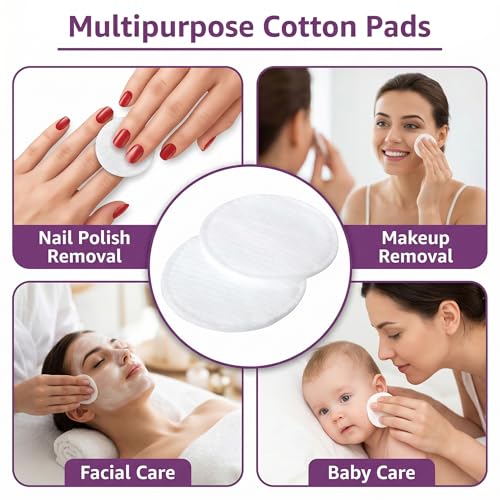 Organic Cotton Makeup Remover Pads 300-Count - Hypoallergenic & Reusable Facial Cleansing Pads