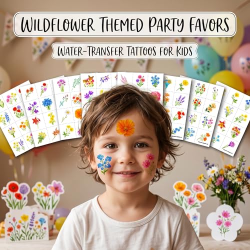 96 PCS Wildflower Temporary Tattoos for Kids