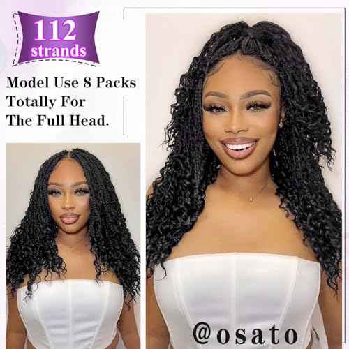 Goddess Box Braids Crochet Hair For Black Women-12 Inch 8 pack Pre Looped Boho Crochet Braids Short Prelooped Bohemian Boho Box Crochet Hair With Curly Ends£¨12in,#1b£©