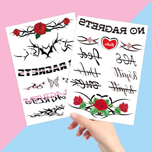 Temporary Fake Tattoos Y2K Accessories for Adult Women, Tramp Stamp White Trash Bachelorette No Ragrets Tattoo, White Trailer Trash Attire Women Party Decorations 4 Sheets