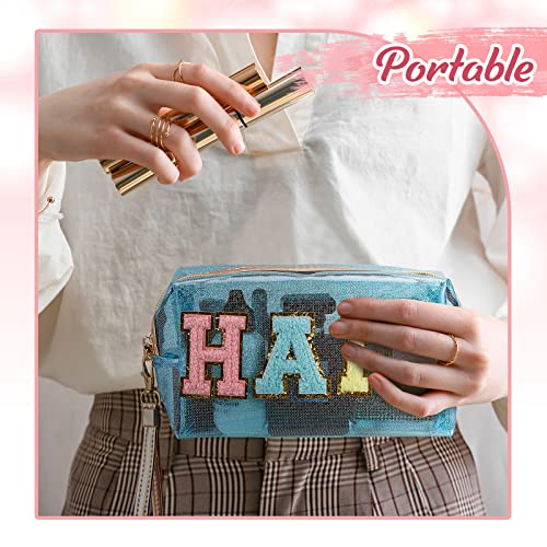 Amylove 3 Pcs Summer Preppy Makeup Bag Stuff Clear Cosmetic Preppy Bags Portable Cosmetic Summer Accessories for Teen Girls Women Gift Travel(Skin, Face, Hair)