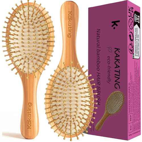 2 Pack Bamboo Hair Brush for Hair Growth | Natural Wooden Hair Brushes Detangling Massaging Scalp (Ellipse, Count, 2)