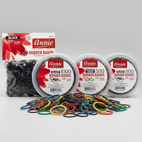 Annie 1000 Black Rubber Bands – 14mm Hair Bands