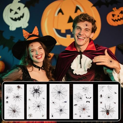 10pcs Spider Web Temporary Tattoos, Waterproof Halloween Face Temporary Tattoos Scary Realistic Spiderweb Face Body Legs Arms Stickers for Kids Adults Unisex Halloween Costumes