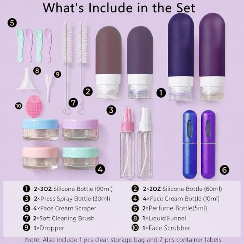 24 Pack TSA Approved Travel Bottles - Leak Proof Silicone Set