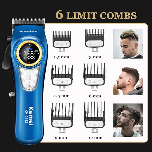 KEMEI 2242 Cordless Hair Clipper with LED Display & 6 Combs