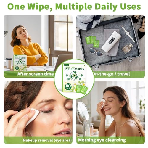 Tea Tree Oil Eyelid Wipes - 80 Individually Wrapped Cleansing Pads