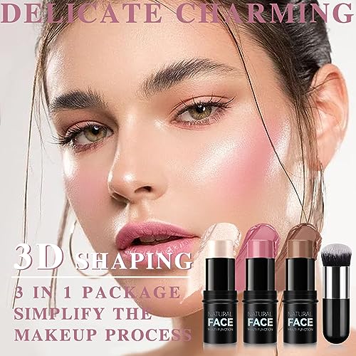 NewBang 3-Piece Cream Blush Contour Highlighter Stick Set