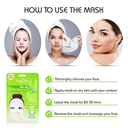 Korean Face Mask Sheet Aloe Vera 6 Mask Pack for Moisturizing, Cooling and After Sun