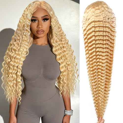 613 13x6 Lace Front Wig Human Hair 28 Inch Blonde Wig Human Hair 613 Deep Wave HD Lace Front Wigs 200% Density Pre Plucked With Baby Hair For Women