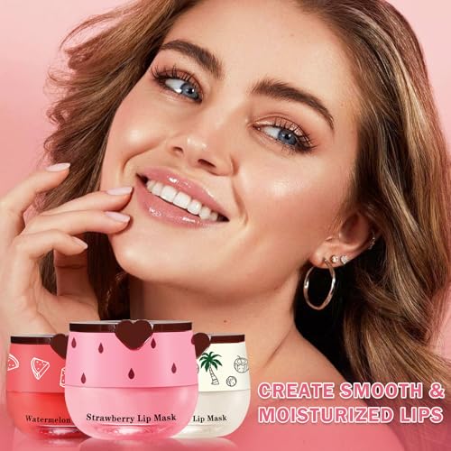 Honey Pot Lip Balm,3PCS Coconut Watermelon Strawberry Lip Balm,Moisturizing and Repair Bee Lip Balm Honey Pot,Prevention Dry and Crack Lip Mask Overnight