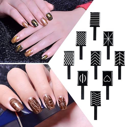Magnetic Nail Art Tool Set - Double-Head Flower & Dotting Pens for Cat Eye Gel Polish