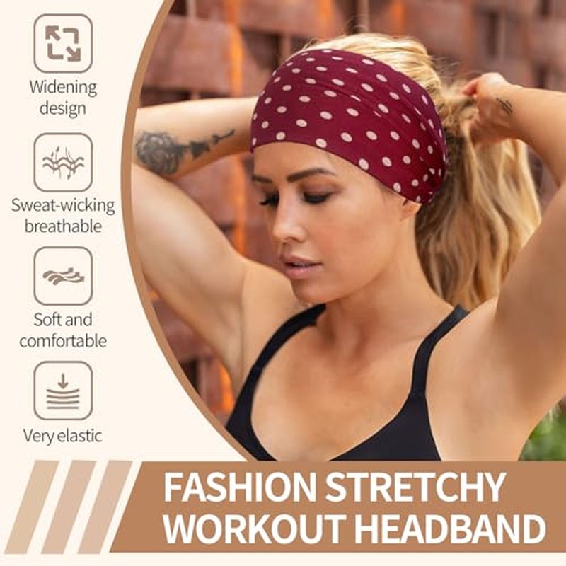 KU Wide Headbands for Women - 6 Pack Soft Elastic Sports & Yoga