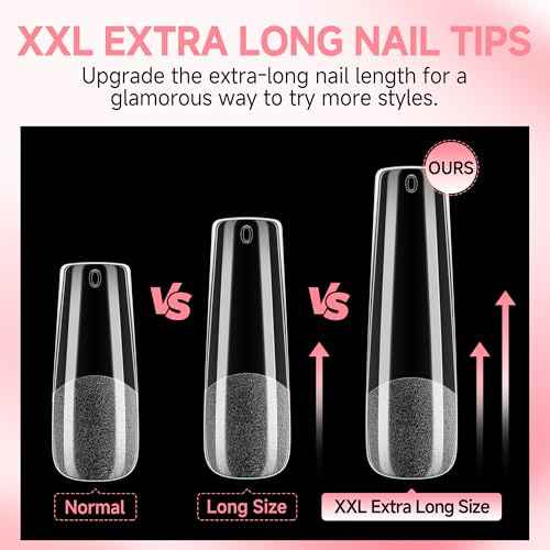 UNA GELLA Long Square Gel Nail Tips XXL: Pre shaped Full Cover Gel Tapered Square Straight Nail Tips 120PCS for Fake False Nails Extensions 12 Sizes DIY Press On Nails No Need File