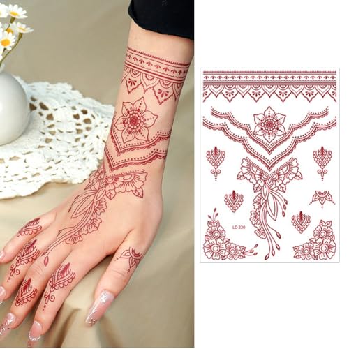 12pcs Brown Henna Temporary Tattoo Stickers, Waterproof Lace