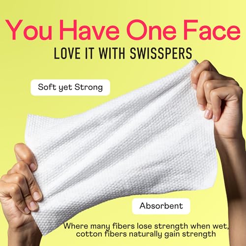 Swisspers Premium 100% Cotton Dry Facial Wipes - Hypoallergenic, Biodegradable Beauty Cloths with Dot Embossing - Vegan Makeup Remover Towelettes for Women & Men, 40 Count (Pack of 1)