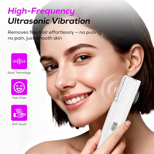 Dermaplane Razor for Women Face, Painless Sonic Dermaplane Tool with 10 Upgraded Micro Mesh Dermaplaning Blades, Women¡¯s Facial Exfoliation & Peach Fuzz Hair Removal System (Off-White)