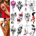 VERKSTAD Christmas 12 Sheets Temporary Tattoos for Men Women Adult, Half Arm Sleeve Waterproof Fake Temp Tattoo Stickers, Fox Tiger Mermaid Sexy Tattoo Hand and Body Art Parties