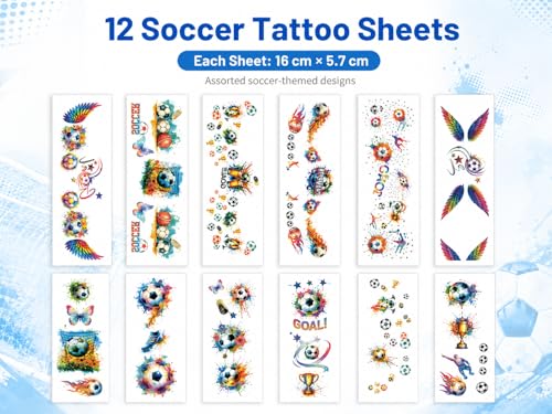 Soccer Party Tattoos - 12 Sheets Water Transfer Face Body Decals