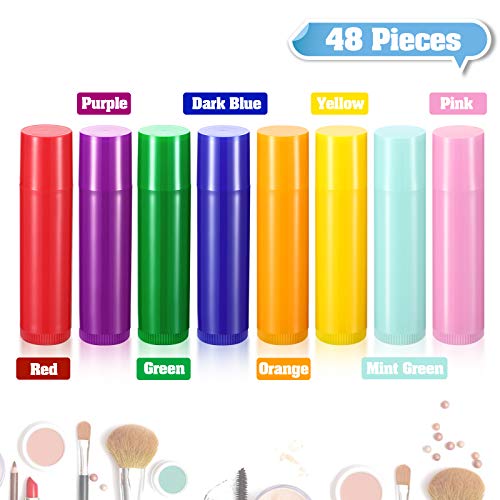 Maitys 48 Pcs 5ml Empty Lip Balm Tubes Bulk Colorful Rotatable Lip Gloss Container Tubes Refillable Gloss Bottles Plastic Empty Balm Containers Lipstick DIY Cosmetic Holder, 8 Colors