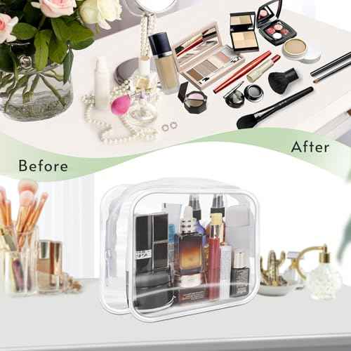 16 Pieces Clear Makeup Bags Bulk, TSA Approved Toiletry Bags Travel Pouch, Waterproof PVC Plastic Small Clear Cosmetic Bags with Zipper for Organizing (White Border)