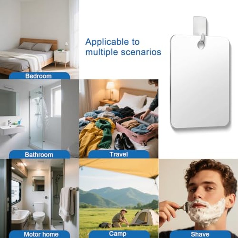 Fogless Shower Mirror for Shaving – 9.4"x7.4" Shatterproof with Hook