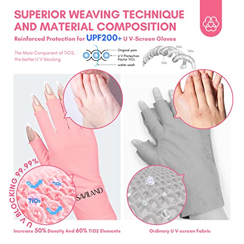 SAVILAND UPF 200+ UV Protection Gloves for Gel Manicures - Pink (One Size)