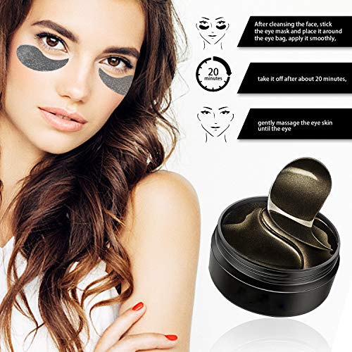 Under Eye Patches, Eye Mask Black Pearl, Puffy Eyes Dark Circles Brighten Treatments, 60PCS Collagen Under Gel Pad for Lighten Wrinkles Anti-Aging, Fine Lines Eye Bags Women Men