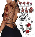 7 Red Rose Temporary Tattoo Stickers for Women