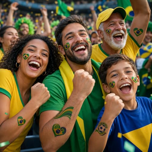 Brazil Flag Temporary Tattoos for World Cup 2026 - Soccer Fan Body Stickers
