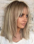 Ombre Blonde Bob Wig with Bangs 14" Layered Straight Synthetic