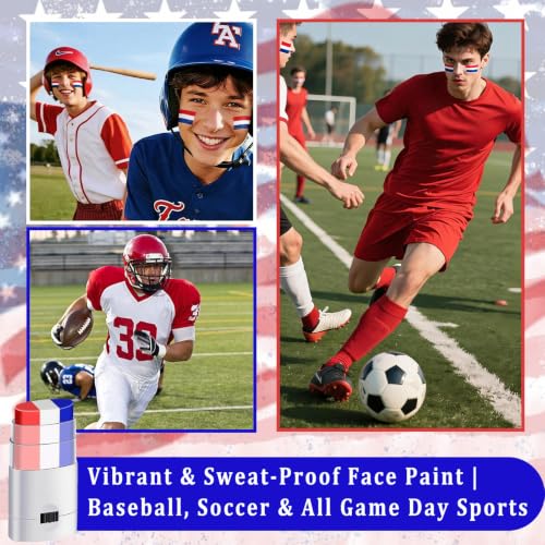 Red White Blue Face Paint Sticks for Sports Events & 4th of July