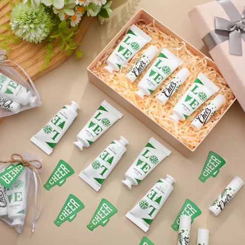 144 Pcs Cheerleading Lip Balms Hand Cream Sets Green Cheerleading Party Supplies Including 36 Lip Balm and Moisturizing Hand Cream 36 Organza Bags Cards and Ropes for Team Thank You Gifts