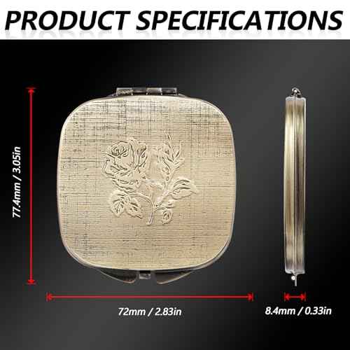 Travel Small Compact 1X/2X Mirror - Handheld, Foldable, Lightweight - Mini Pocket Magnifier for Wallet - Square 3.0 inches x 2.8 inches (Ancient Bronze)