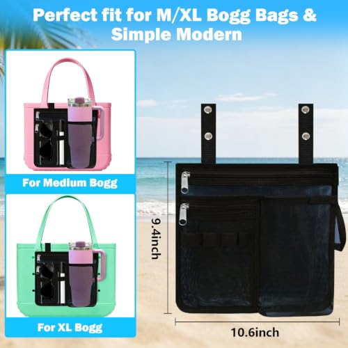 Black Organizer Pouch for Bogg & Simple Modern Bags | Mesh Storage Insert, Cup & Phone Holder, Medium M