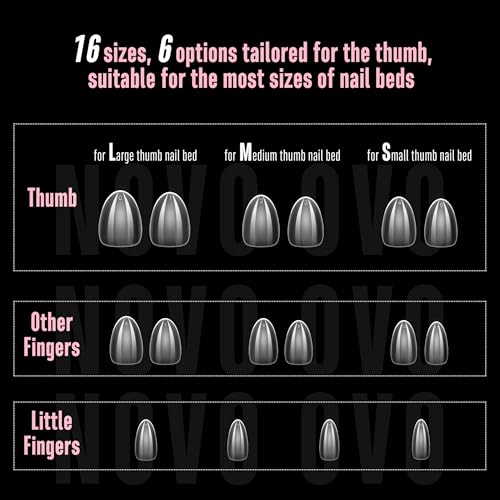 NOVO OVO Extra Short Almond Nail Tips - 224 pcs Full Cover Gel