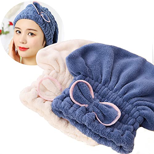 Microfiber Hair Drying Caps, 2-Pack Ultra Absorbent Turban Wrap