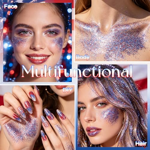 DAGEDA Red White Blue Body Glitter Gel - Holographic Makeup for 4th of July
