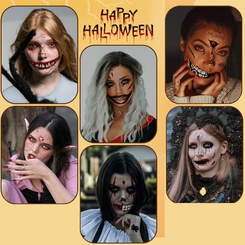 Halloween Temporary Tattoos, 10 Sheets Zombie Makeup Kit