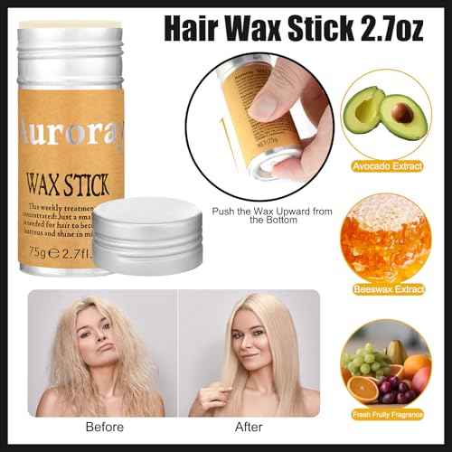 Boar Bristle Slick Back Hair Brush Comb with Wide Boar Bristle Brush,Hair Wax Stick,500PCS Elastic Rubber Bands for Women and Men Sectioning,Parting