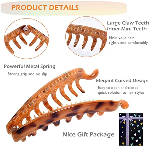 Eyegla 6 Pack Large Banana Hair Clips for Thin to Thick Hair - Black, White, Grey, Tortoise Shell