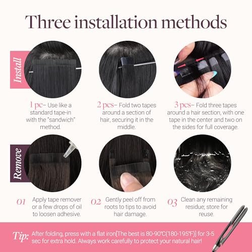 GOO GOO Tape in Hair Extensions Human Hair, 2 Dark Brown, 20inch 40g 10pcs, Mini Tape Cut to Fit£¬Skin Weft Seamless Invisible, Remy Human Hair