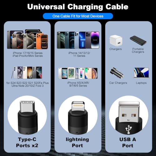3-in-1 Braided Multi Charging Cable, 4Ft 2-Pack