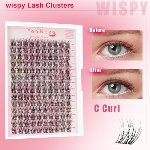 YooNoya 14mm Wispy Eyelash Clusters A-QX-14mm Invisible Band - Reusable Natural Lashes